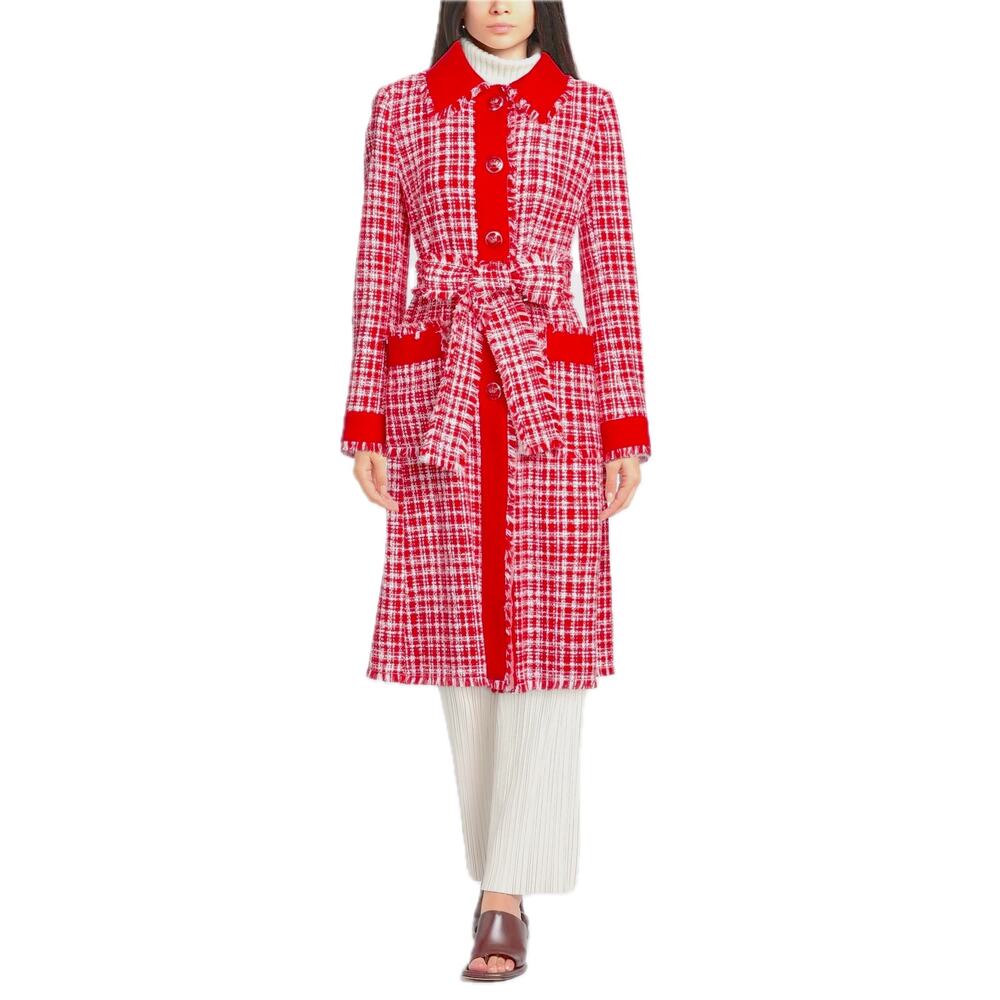 NWT Dolce & Gabbana Tweed Belted Coat Red White  40 / S